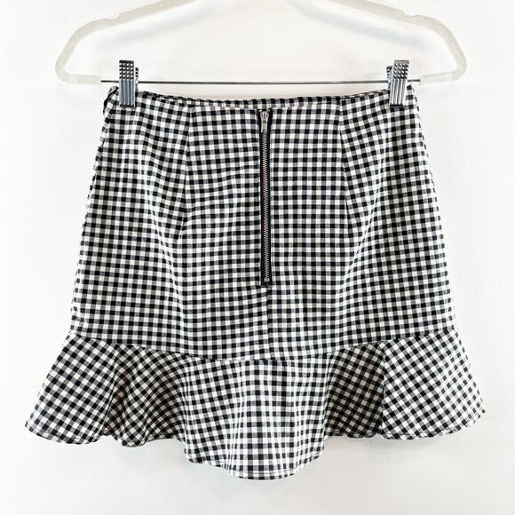 H&M Wrap Front Ruffle Hem Gingham Mini Skirt Black White 6 - Picture 10 of 12